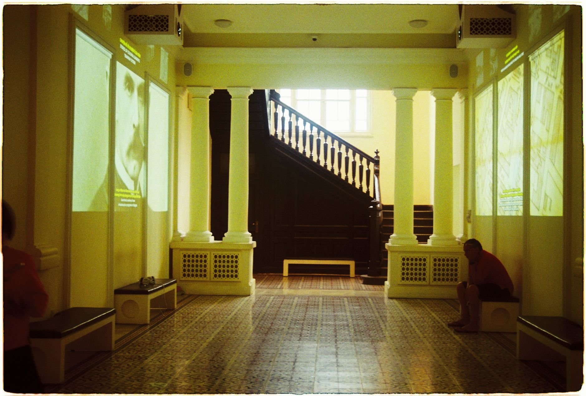 Elegant interior with architectural projections illuminating a staircase and walls